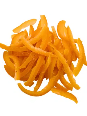 Naranja confitada en tiritas