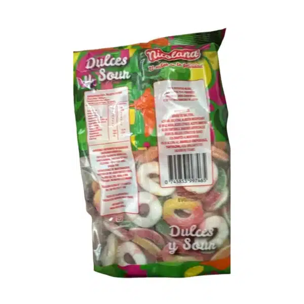 Gomitas Aros Sour y Dulces Nicoland – 1kg bolsa por atrás