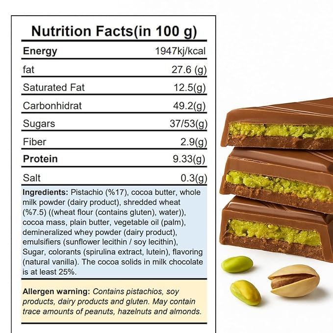 Chocolate Dubaco Dubai con Pistacho y Kadayif Crujiente 95g 5 Chocolate Dubaco Dubai con Pistacho y Kadayif Crujiente 95g - Imagen 5